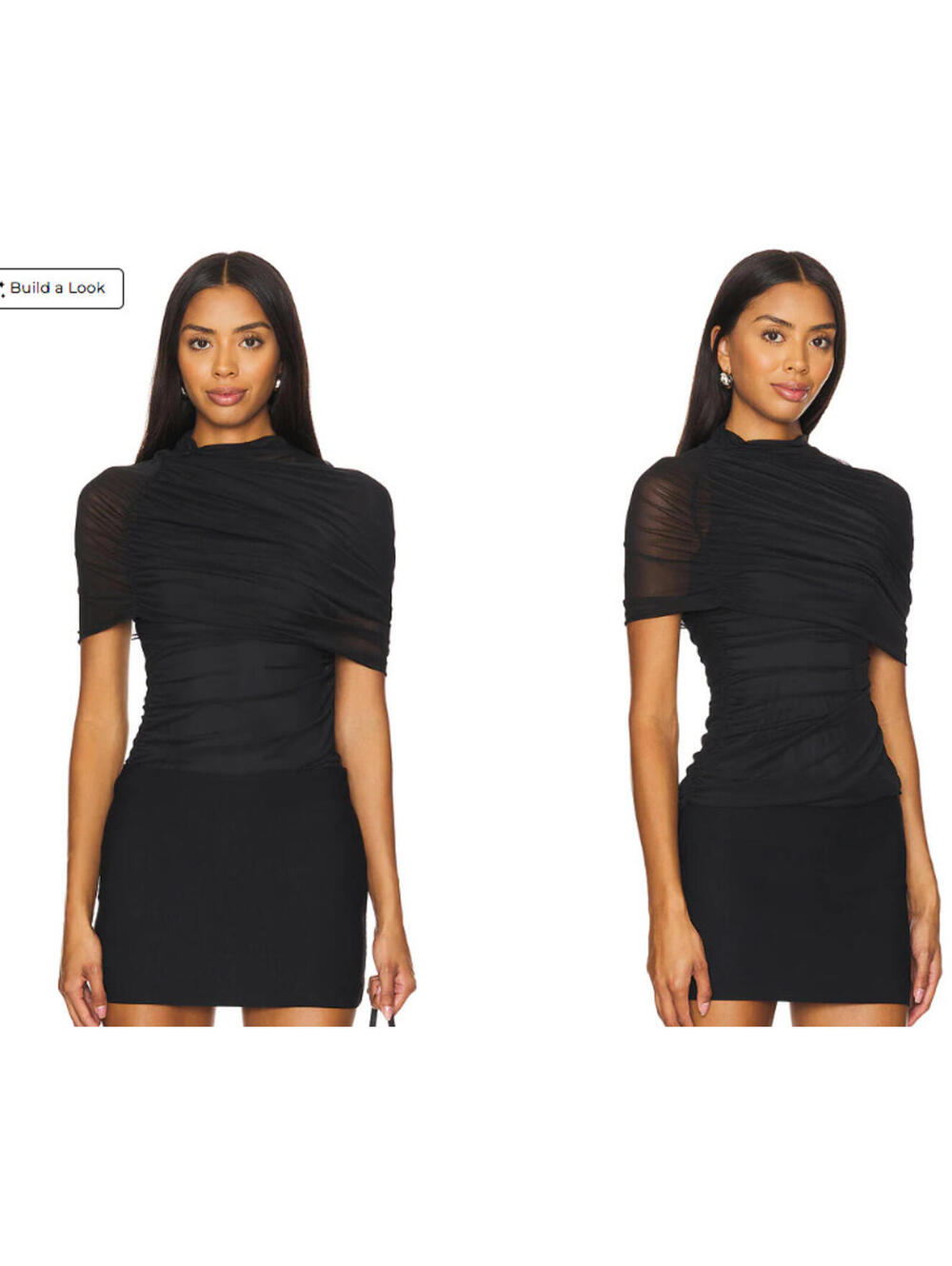 Amanda Uprichard Black Ruched Sheer Sleeve Top